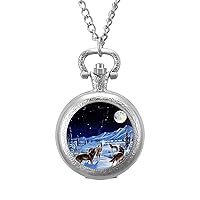 Wolves in The Moonlight Pocket Watch with Chain Vintage Pocket Watches Pendant Necklace Birthday Xmas