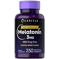 Melatonin 3mg Fast Dissolve Tablets | 250 Count | Low Dose and Drug Free | Vegan, Non-GMO, Gluten Free