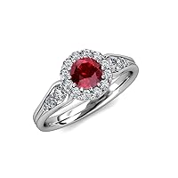 Ruby & Natural Diamond (SI2-I1, G-H) Cupcake Halo Engagement Ring 1.43 ctw 14K White Gold