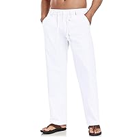 Boisouey Mens Casual Linen Pants Loose Fit Elastic Waist Drawstring Beach Summer Yoga Trousers