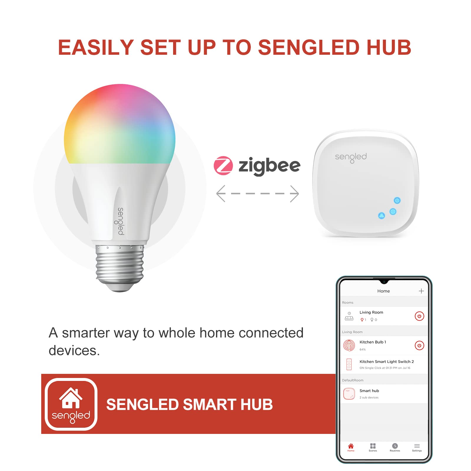 Sengled Alexa Light Bulb, Zigbee Bulb Smart Hub Required, Works with Alexa and SmartThings, Voice Control with Echo Show 10 with built-in Hub, Color Changing 60W Equivalent A19 Smart Light Bulbs, 4PK
