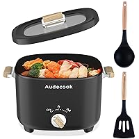 Audecook Hot Pot Electric, 2.5L Portable Nonstick Multicooker for 1-3 Persons, Honeycomb Texture Travel Electric Skillet with Dual Power Temperature Control for Steak/Egg/Noodles/Oatmeal (Black)
