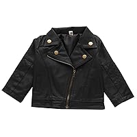 Girls Fashion PU Leather Motorcycle Jacket Kids Zipper Lapel Short Coat Children's Outerwear Slim Coat 1-5 Years