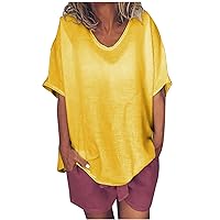 Oversized T Shirts for Women Half Sleeve Scoop Neck Plus Size Summer Tee Tops Casual Loose Fit Cotton and Linen Blouses