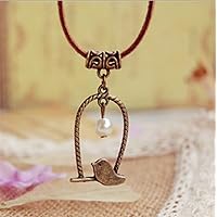 Cute Bird Necklace Bird on Cadge with Imitation Pearl Adjustable Necklace
