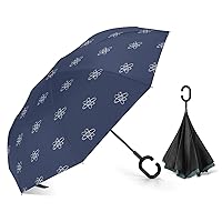 Atom Symbol Inverted Umbrellas Automatic Open Windproof & Rainproof Car Umbrella Double Layer C-Shape Handle Free