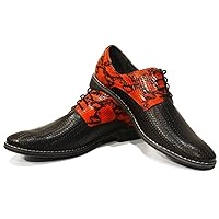 Modello Devillo - Handmade Italian Mens Color Black Oxfords Dress Shoes - Cowhide Embossed Leather - Lace-Up