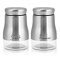Accmor Salt and Pepper Shakers Set, 5oz Stainless Steel Salt and Pepper Shakers Seasoning Container with Glass Bottom for Home Cooking Restaurants Bar BBQ