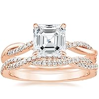 4 CT Asscher Cut Colorless Moissanite Engagement Ring Wedding/Bridal Rings, Diamond Ring, Anniversary Solitaire Halo Accented Promise Vintage Antique Gold Silver Rings Gift