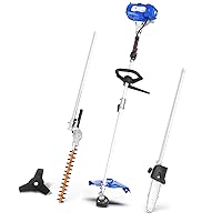26cc Weed Wacker Gas Powered, String Trimmer/Edger, Pole Saw, Hedge Trimmer and Brush Cutter Blade, 4-in-1 Multi Yard Care Tools, Rubber Handle & Shoulder Strap Included