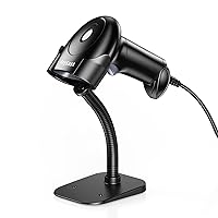 Barcode Scanner with Stand, USB Wired Inventory 2D 1D QR Code Scanners for Computer POS Support Automatic Screen Scanning, Handheld CMOS Image Bar Code Reader for Warehouse Library Supermarket