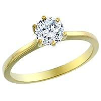 Silver City Jewelry 14K Yellow Gold 0.65 ct Diamond Solitaire Ring Round, Sizes 5-10