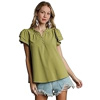 Avocado Boxy Cut Faux Button Short Layered Sleeve Top for Women