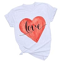 Valentines Day T-Shirts for Women Cute Love Heart Tee Tops 2024 Love Letter Print Casual Shirts for Lover Gift