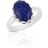 Fine Sterling Silver Ring For Womens Natural Lapis Lazuli Ring Sterling Silver Engagement Ring Blue Gemstone Ring