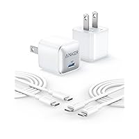 Anker Nano Charger, 2-Pack 20W Compact Fast Charger with PowerIQ Technology, for iPhone 15/15 Plus / 15 Pro / 15 Pro Max, Galaxy, Pixel 4/3, iPad, and More (2 USB-C Cables Included)