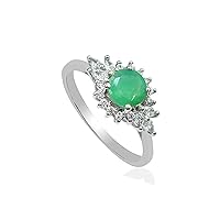 6 MM Round Natural Green Emerald Gemstone 925 Sterling Silver May Birthstone Emerald Jewelry Solitaire Unisex Proposal Ring Love and Friendship Gift For Girlfriend(RG-8063)