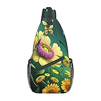 Beautiful Butterflies And Flowers Cross Chest Bag Diagonally Multi Purpose Cross Body Bag Travel Hiking Backpack Men And Women One Size