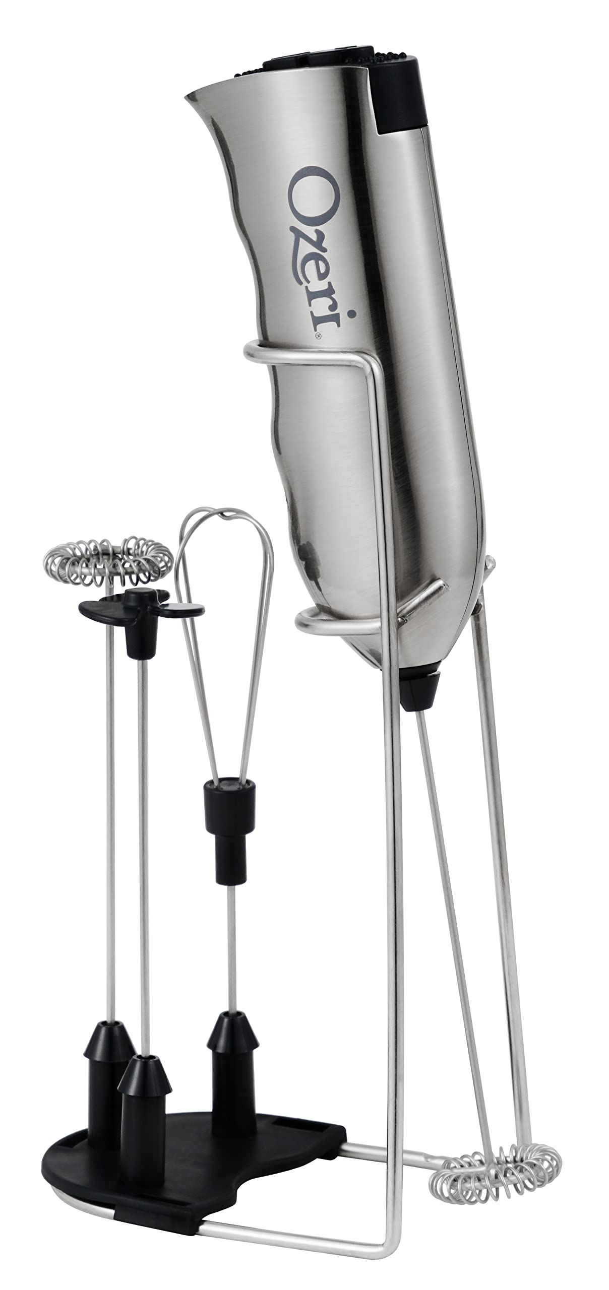 Ozeri Deluxe Milk Frother and Whisk in Stainless Steel with Stand and 4-Frothing Attachments