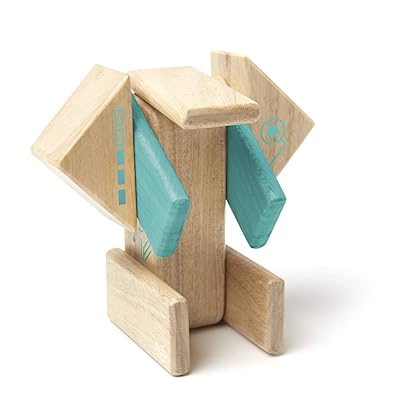 Tegu Robo Magnetic Wooden Block Set, Electric Aqua, 8 PIECE