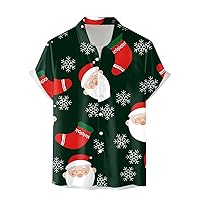 Mens Christmas Shirt Short Sleeve Santa Claus Printed Graphic Tee Men's Casual Button-Down Shirts