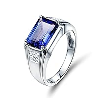 Lieson Men's Ring White Gold 750 18K Friendship Rings Men's Luxury Rectangular Tanzanite 4ct with Diamond 0.12ct Wedding Rings White Gold