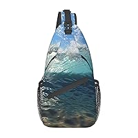 Blue Ocean Sea Wavy Seascape Crossbody Sling Backpack Sling Bag for Women Hiking Daypack Chest Bag Shoulder Bag