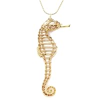 Gold Plated Sterling Silver Large Seahorse Necklace Polymer Clay Handmade Jewelry, 20