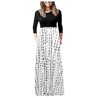 Plus Size Wrap Dress,Women Dress Long Sleeve with Pockets Round Neck Splicing Casual Maxi Dresses Womens Dresse