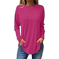 Valentines Dress for Women,Womens Tops Long Sleeve Solid Color Round Neck Loose Fit T Shirts 2024 Summer Fashion Y2K Tunic Blouse Valentines Womens Tops