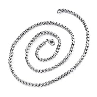 4MM Square Rolo Chain Stainless Steel Round Pearl Box Necklace Men Women Jewelry 24/30 inch