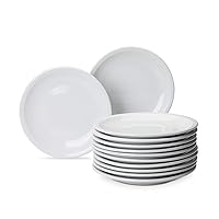 Amazon Basics 12-Piece Porcelain, 7 Inch Dessert Plate Set, White (Previously AmazonCommercial brand)