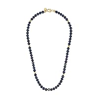 Bulova Jewelry Men's Classic Beaded Navy Fresh Water Pearls, Sterling Silver Beads accented with Diamonds, and Gold-tone Hexagonal Spheres Necklace, Length 22