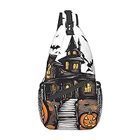 Happy-Halloween-Vector Printed Canvas Sling Bag Crossbody Backpack, Hiking Daypack Chest Bag For Women Men