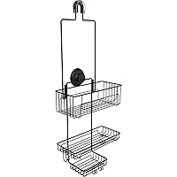 Extra Long Adjustable Length Deep shelf over the showerhead hanging shower caddy organizer - bathroom caddies storage rack stainless steel hooks soap dish - Black