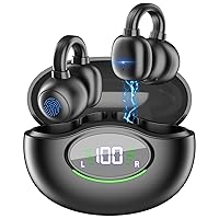 Ear Clip Earbuds Bluetooth 5.3 Wireless Headphones with 4 HD Mic and 42 Hours Reproduction Dual LED Display Charging Case,IPX7 Waterproof Sports Earbuds