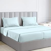Pizuna 100% Cotton Split King Bed Sheets Baby Blue, 1000 Thread Count Long Staple Cotton Thick Sateen King Split Sheets for Adjustable Bed, 15 inch Deep Pocket Sheets (Cotton Bed Sheet Set - 5PC)