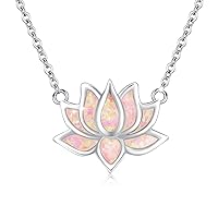 CUOKA MIRACLE Lotus Necklace 925 Sterling Silver Opal Pendant Necklace Lotus Flower Necklace Yoga Necklace Gift for Women