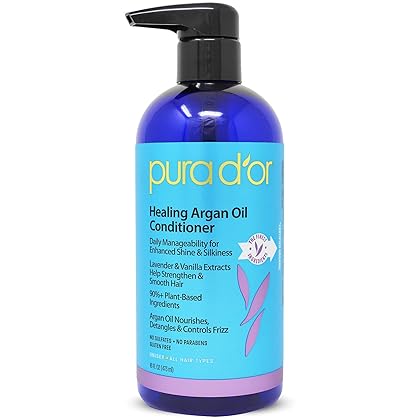 PURA D'OR Healing Argan Oil Conditioner (16oz) For Dry, Damaged, Frizzy Hair, w/Aloe Vera, Lavender, Vanilla, Coconut, Retinol & Vitamin E, Sulfate No, All Hair Types, Men Women (Packaging may vary)