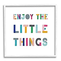 Stupell Industries Enjoy Little Things Kids' Motivational Phrase Block Typography, Designed by CAD Designs White Framed Wall Art, 12 x 12