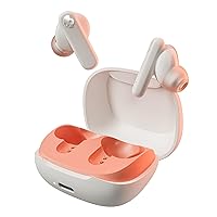 Skullcandy Smokin' Buds in-Ear Wireless Earbuds, 20 Hr Battery, 50% Renewable Plastics, Microphone, Works with iPhone Android and Bluetooth Devices - Bone/Orange Glow