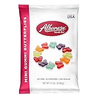 Albanese Candy Mini Gummi Butterflies 80 Ounce (Pack of 1), Gummi Candy Assorted Flavors: Grape, Strawberry, Orange, Blue Raspberry, Cherry, Green Apple; Gluten Free Dairy Free Fat Free Low Calorie