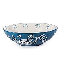 HomePop 32 OZ Ceramic Pasta Salad Bowls，Microwave and Oven Safe - Blue Green (Set of 4)