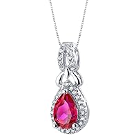 PEORA 925 Sterling Silver Teardrop Regina Halo Pendant Necklace in Various Gemstones, Pear Shape 9x6mm, with 18 inch Italian Chain