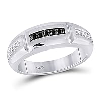 The Diamond Deal 10kt White Gold Mens Round Black Color Enhanced Diamond Notched Band Ring 1/4 Cttw