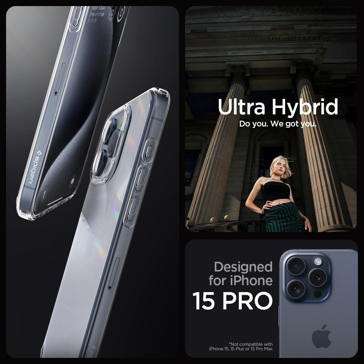 Spigen Ultra Hybrid Designed for iPhone 15 Pro Case (2023), [Anti-Yellowing] [Military-Grade Protection] - Crystal Clear