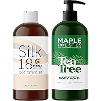 Moisturizing Conditioner and Body Wash Set - Sulfate Free Silk18 Conditioner for Dry Damaged Curly Hair and Frizz Control - Hydrating Tea Tree Essential Oil Body Wash for Men and Women with Dry Skin