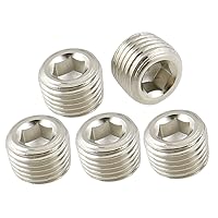 1/4PT Male Thread Air Pipe Fittings Hex Socket Metal Connector Caps Silver Tone 5 Pcs
