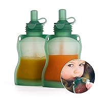 Silicone Refillable Squeezy Baby Food Yummy Pouch Homemade Organic Food for Babies/Toddlers/Kids, 2 Pack 4 oz, Pea Green