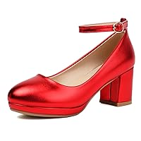 Women Metallic Platform Chunky Heels Round Toe Mary Jane Shoes Ankle Strap Block High Heel Party Shoes Women's Dress Pumps Zapatos para Mujer Elegantes